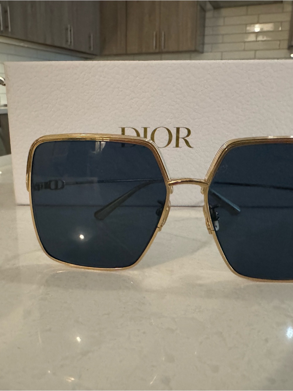 Dior Women's Sunglasses Gold Frame Dark Blue Lenses